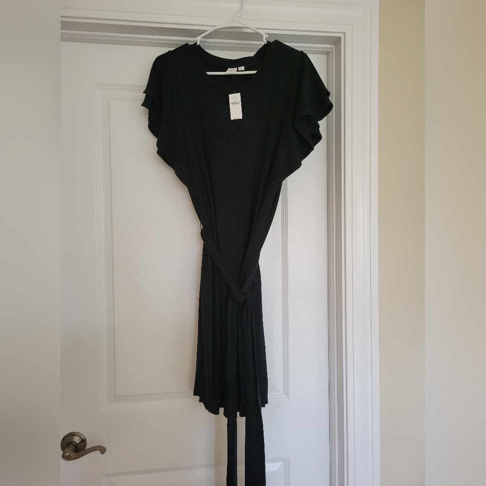 NWT Gap Black Flutter Sleeve Tie Waist Dress - Size L